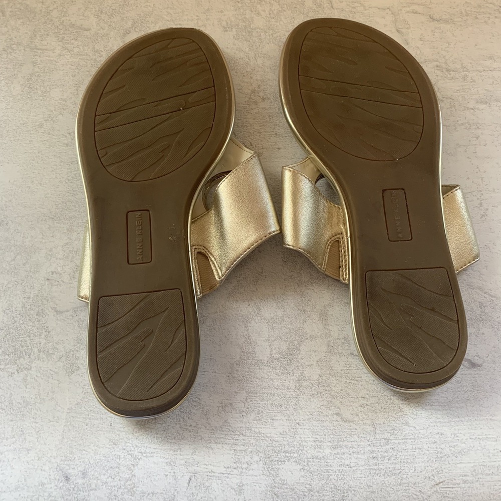 Anne Klein Women Sandals 8M Wedge Gold Metallic Slip On Comfort Shoes - Picture 6 of 16